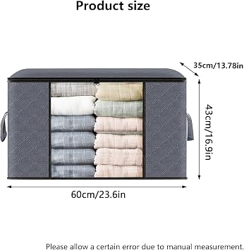 3 Pack 90L Clothes Storage Bags Large Storage Box with Lid Packing Boxes for Moving House with Reinforced Handle Thick Fabric Clear Window for Clothes Duvet Blankets Bedding, Grey