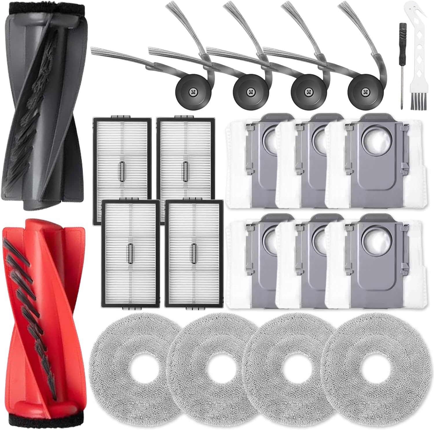Replacement Kit Accessories Compatible with Roborock Saros 10R Robot Vacuum Cleaner Parts 1 Dual Main Brush 4 Side Brush 4 HEPA Filter 4 Mop Cloth 6 Dust Bag