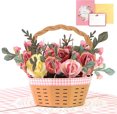 Miniatura 2 de WHOLEV Rosa preservada con collar + tarjeta desplegable de flores 3D, 5 x 7 pulgadas, ramo para el día de la madre, tarjeta de felicitación