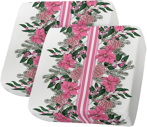 Fundas de cojín para sofá de Navidad con diseño de flor de pascua, funda elástica para sofá con parte inferior elástica, conos de pino de Navidad,