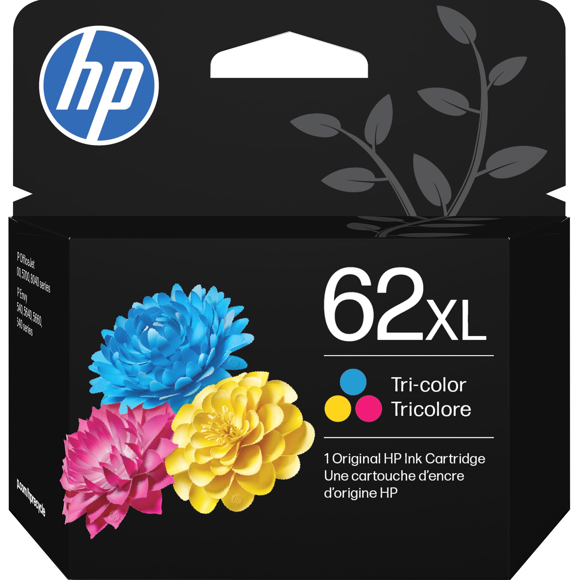 HP 62XL Tri-Color High-Yield Ink | Works with Envy 5540, 5640, 5660, 7640, OfficeJet 5740, 8040, Mobile 200, 250 | C2P07AN | Packaging May Vary