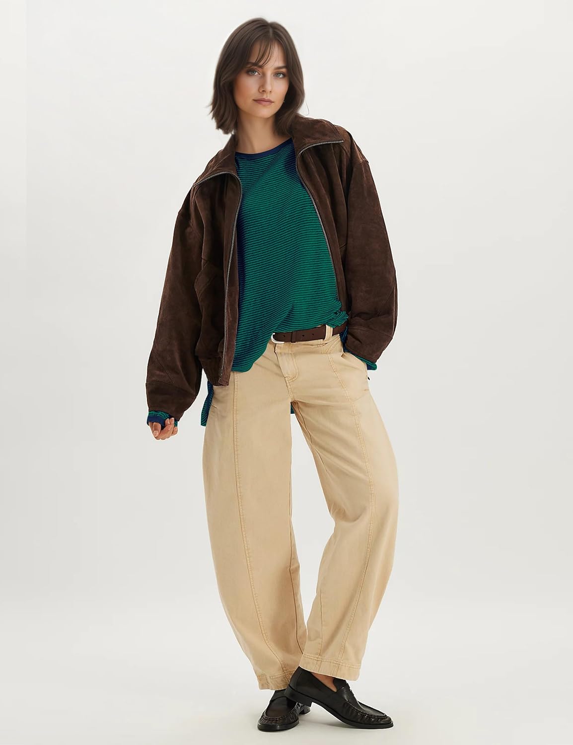 MISSACTIVER Women’s Oversized Striped Shirt Long Sleeve Crewneck Tee Shirts Casual Side Slit Going Out Top - Image 5