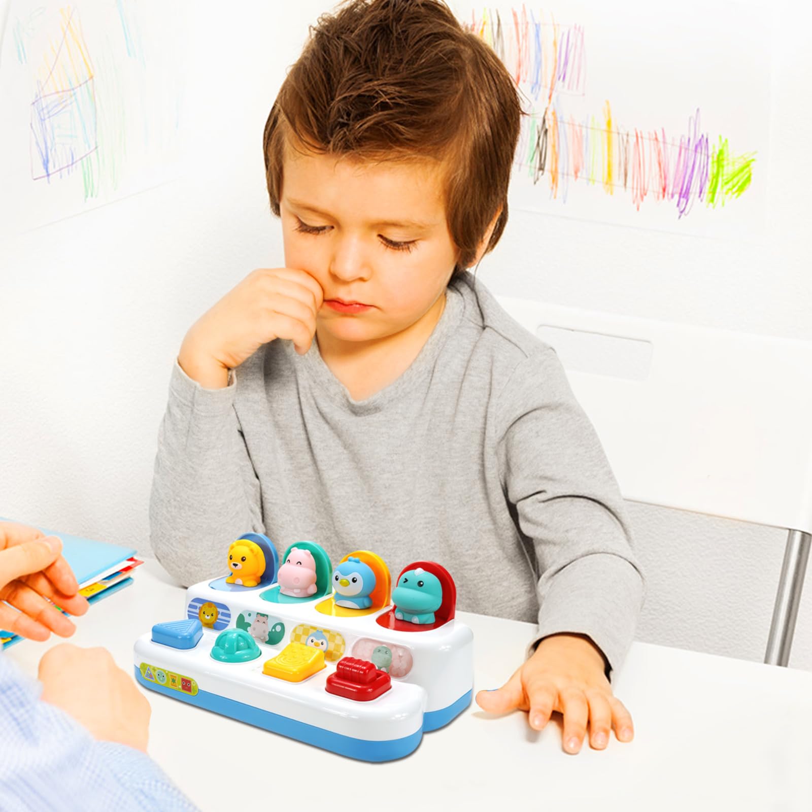 Pop up Baby Zabawka od 12 miesięcy, Montessori Zabawka od 1 roku Zabawka motoryczna od 6 miesięcy Wczesny rozwój Przyczyna & skutek Zabawka edukacyjna Niemowlęce prezenty na Wielkanoc Chłopiec