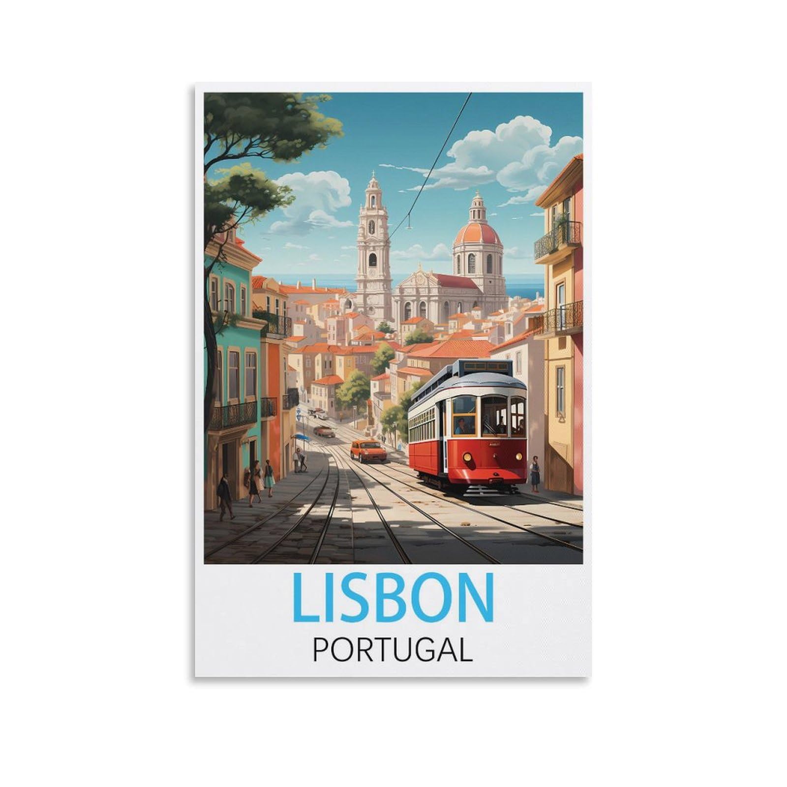 Hwjjuii Unframe-Style Lisbon Portugal Vintage Travel Posters 16X24inch(40X60cm) Canvas Wall Posters And Art Picture Print Modern Family Bedroom Decor Posters
