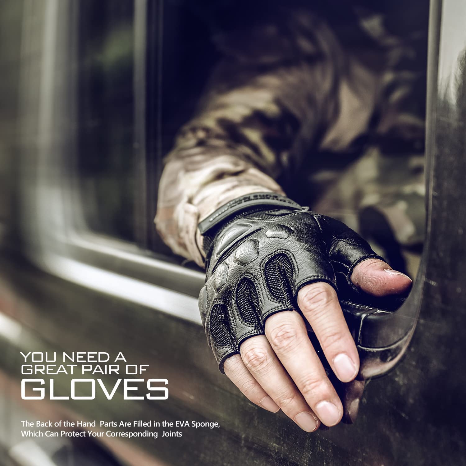 Zune Lotoo Guanti Senza Dita Tatticai Militari Vera Pelle Uomo Guanti Moto Guanti Softair Sportivi per Guanti Paintball Caccia Escursionismo Motocross Bici Ciclismo Da Lavoro