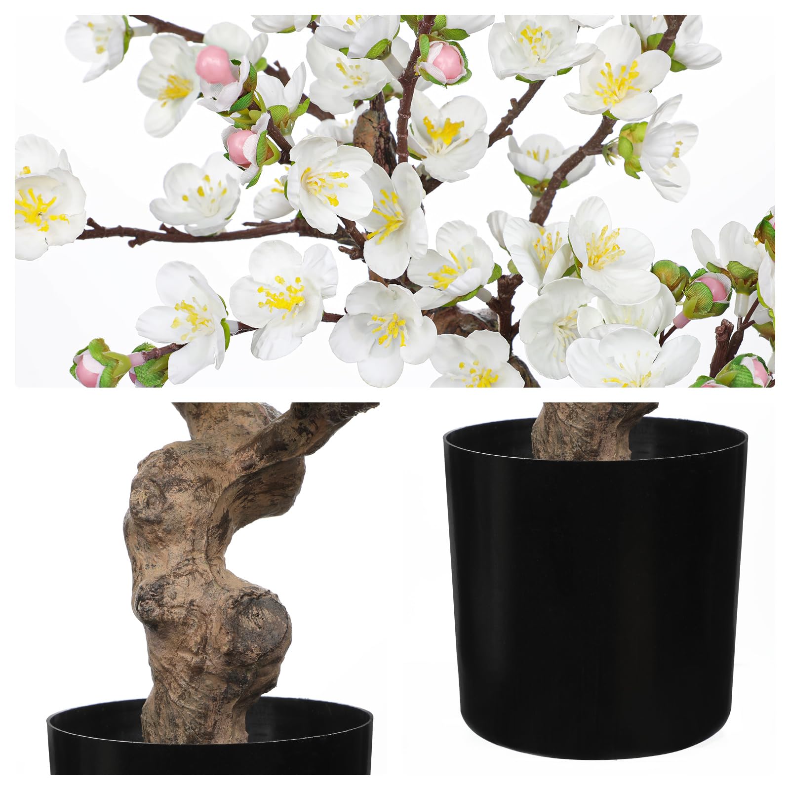Fleurs artificielles en pot Prunus Mume Plantes artificielles blanches décoratives pour bureau, chambre, mur