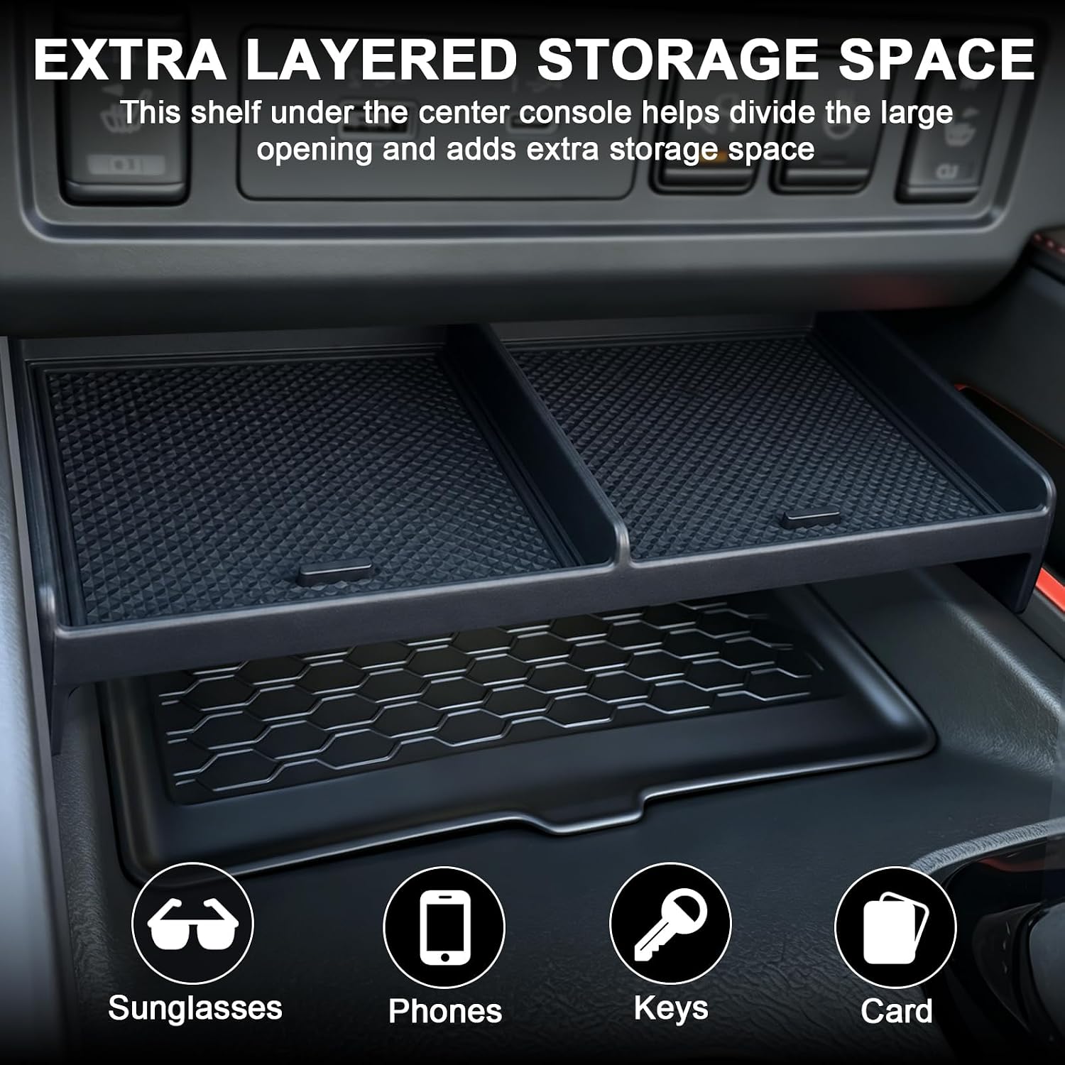 Center Console Organizer Tray for 2022-2026 Nissan Frontier Accessories, Console Divider Storage Cubby Tray with Anti-Slip Mat, Interior Storage Organizer for Phone Key Wallet