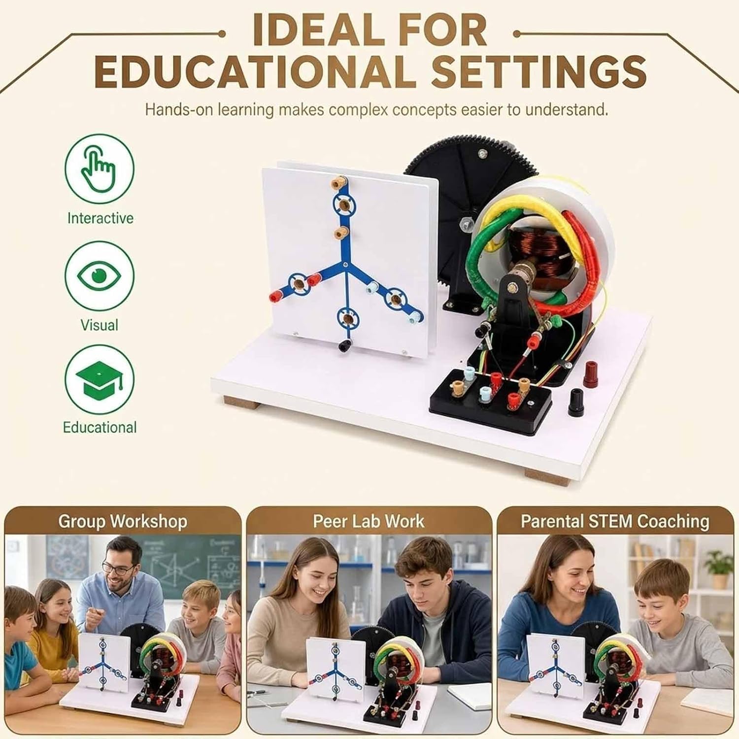 Modèle Réduit De Générateur Triphasé AC/DC À Manivelle, Maquette Physique Permettant Dobserver La Structure Et Le Principe De Fonctionnement du Générateur, pour Une Démonstration en Classe.
