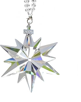 TIMCHESS 2025 Annual Christmas Ornaments Crystal Snowflake Star, Clear Multi Color Crystal Snowflake Ornaments for Christmas Tree, Christmas Home Hanging Decor, New Year Gift for Women Girls C