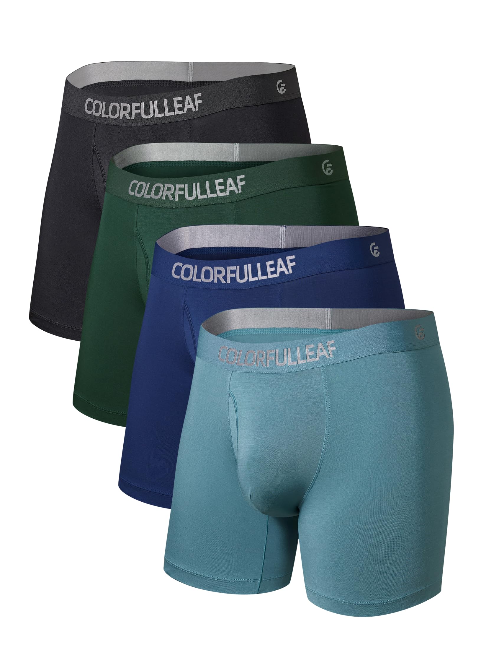 COLORFULLEAF Men's Boxer Briefs Underwea Soft Rayon Made From Bamboo Boxer Briefs for Men with 3-D Pouch Open Fly