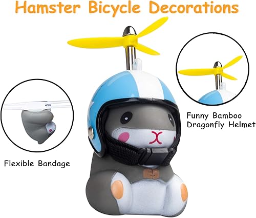 Miniatura 5 de wonuu Campana de bicicleta de pato con luz y casco, lindo bocina de bicicleta de hámster, decoración de tablero de instrumentos de hámster, juguete