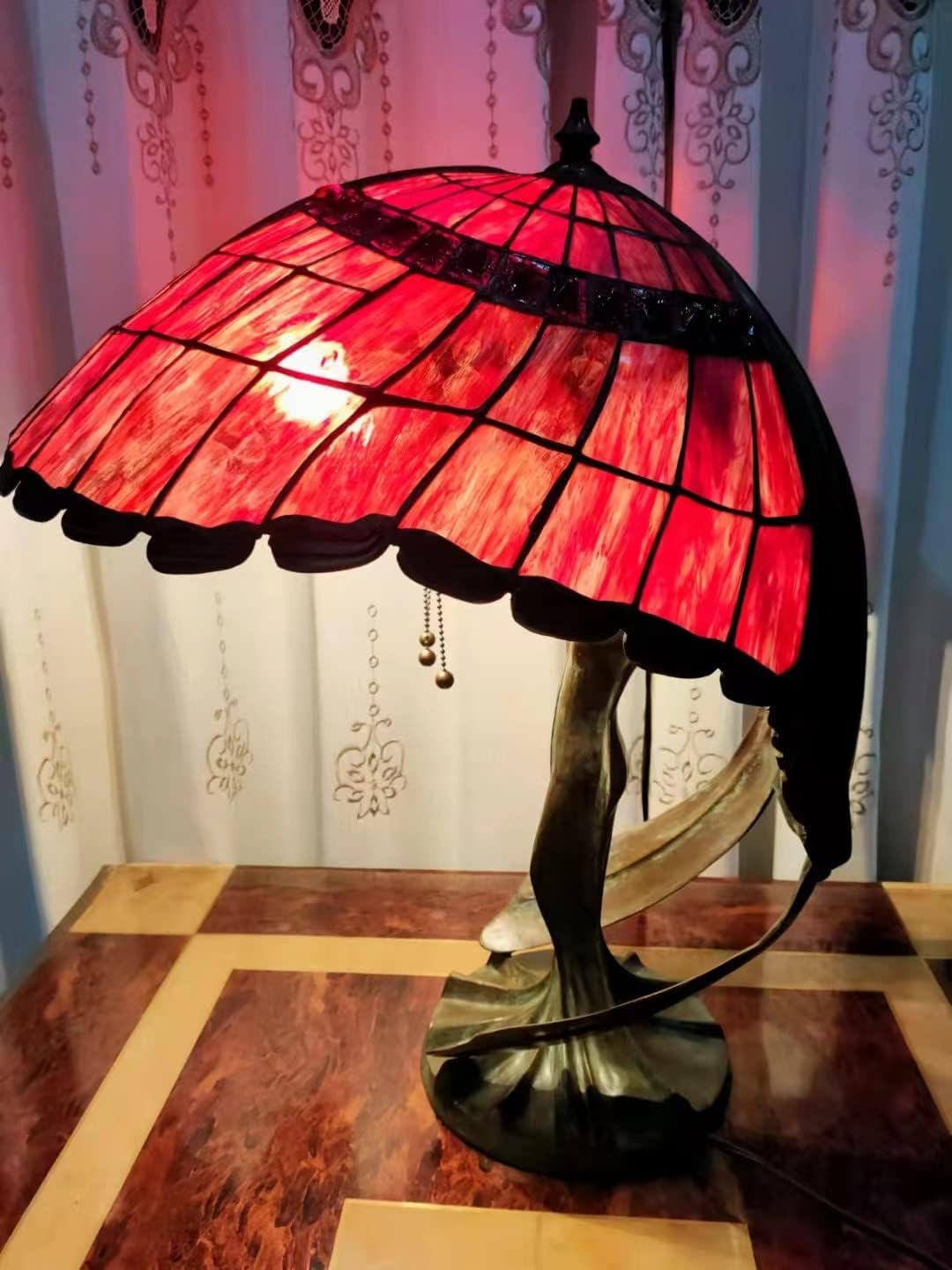 CGHART Tiffany Style Table Lamp Multicolor Glass Antique Bedside