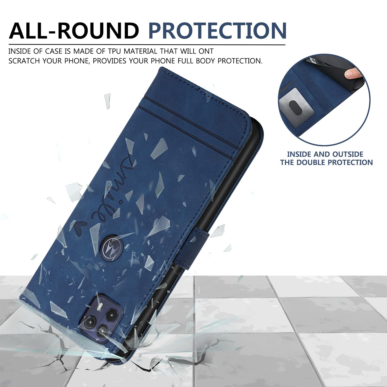 VQWQ Cover per Moto G13, Custodia a Portafoglio in Pelle PU Slot per Schede Libro Supporto Antiurto Anti-Graffio con Cordino Chiusura Magnetica Flip Case Wallet per Maschio Donna -[KT]-White