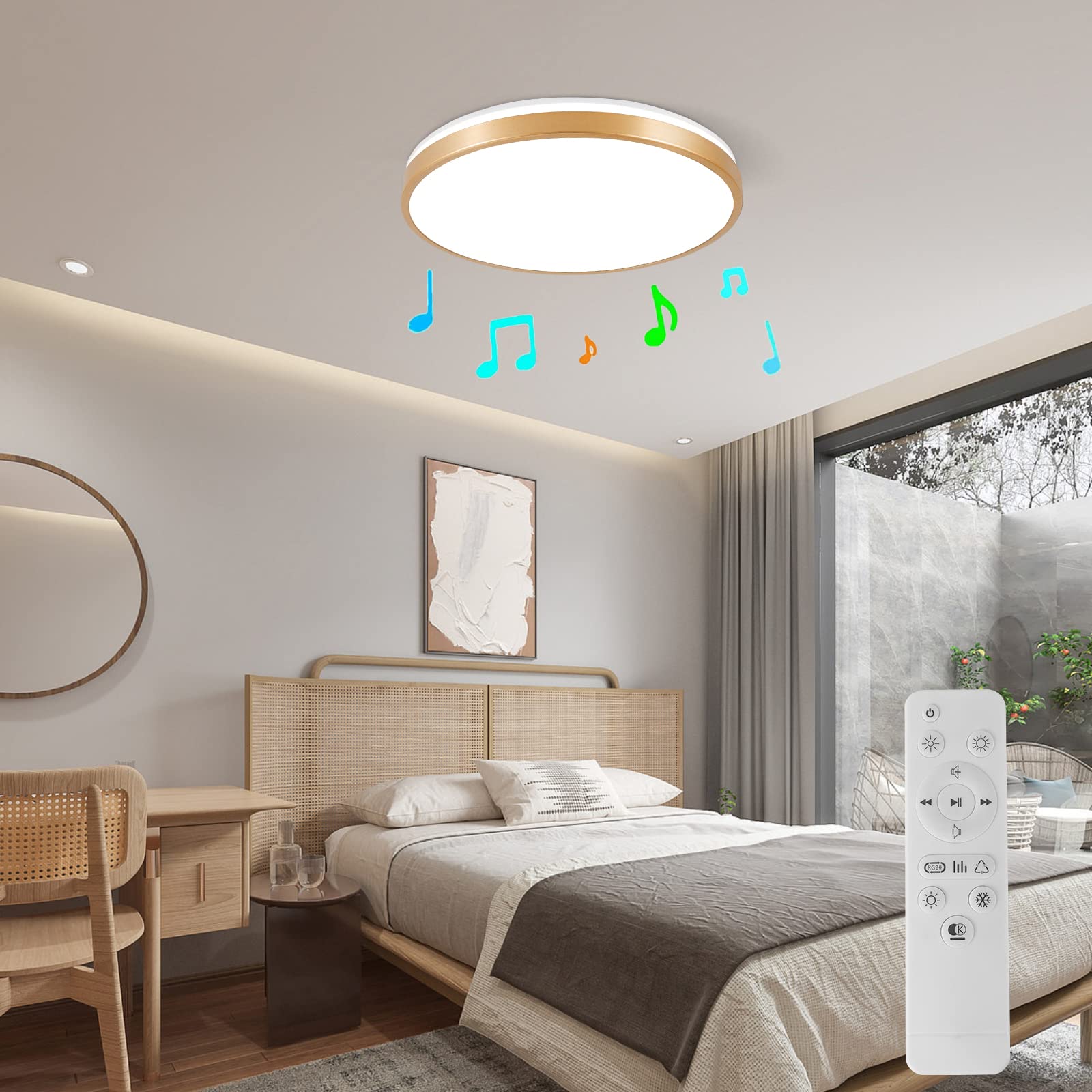 30CM Plafoniera Bluetooth con Telecomando, Plafoniera oro Champagne 24W, Luce Dimmerabile e Cambia Colore con Luce Altoparlante Adatto per Camera da Letto dei Bambini Camera da Letto