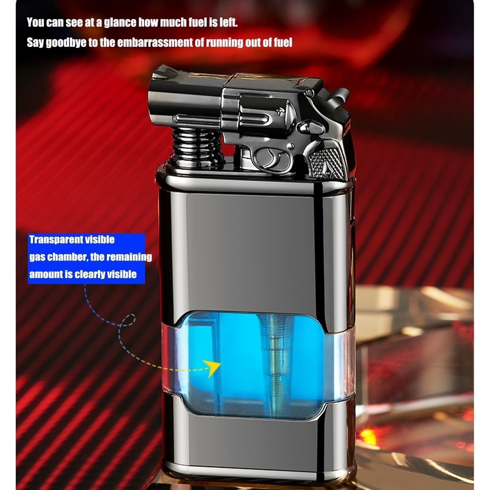 Accendino Antivento A Butano Ricaricabile - Fiamma Blu, Tempestato Di Diamanti, Regalo Per Uomini E Donne - Foto 6