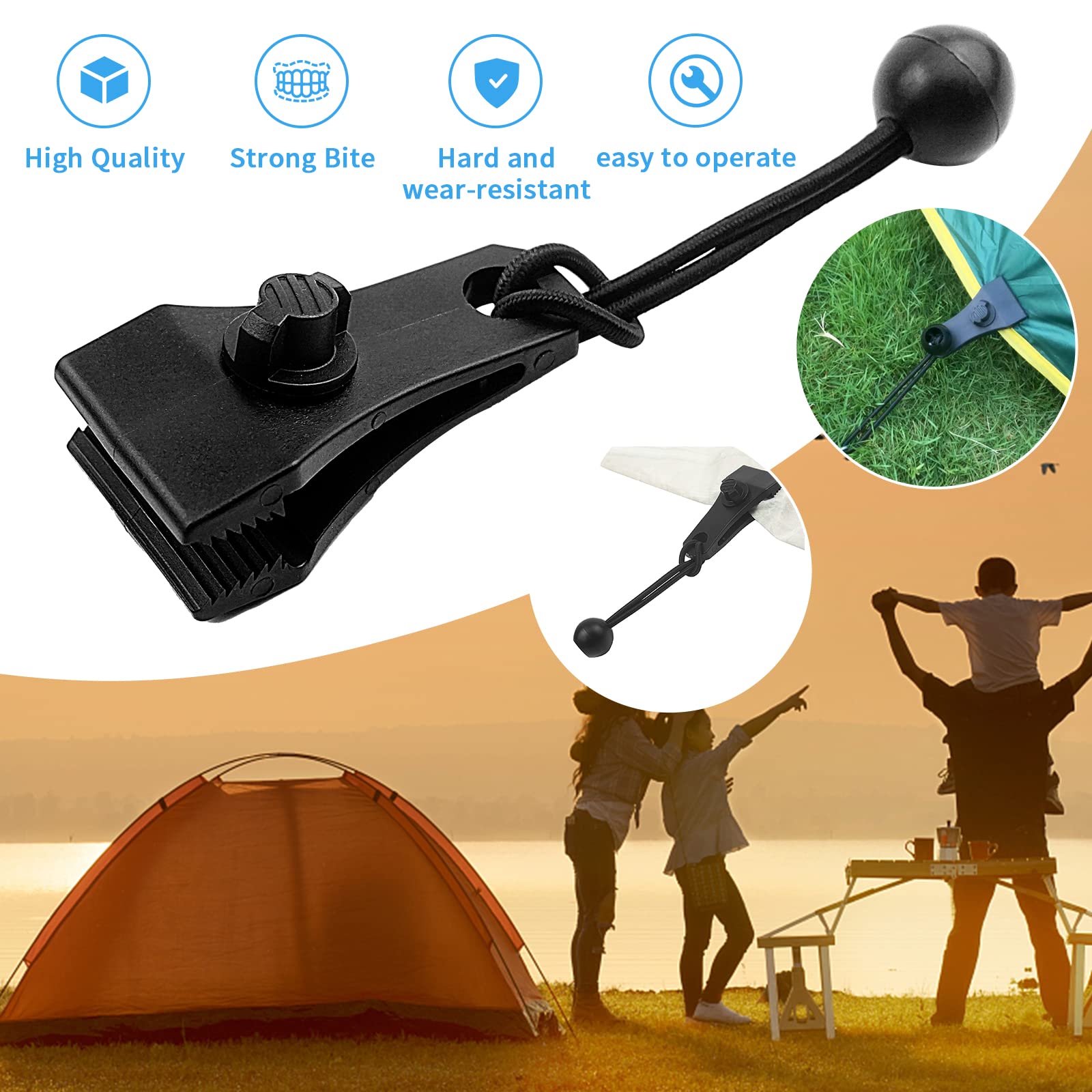 Lot 15 Clips Bâche Tente + 15 Tendeurs Élastiques Avec Boules - Fixation Extérieur Camping