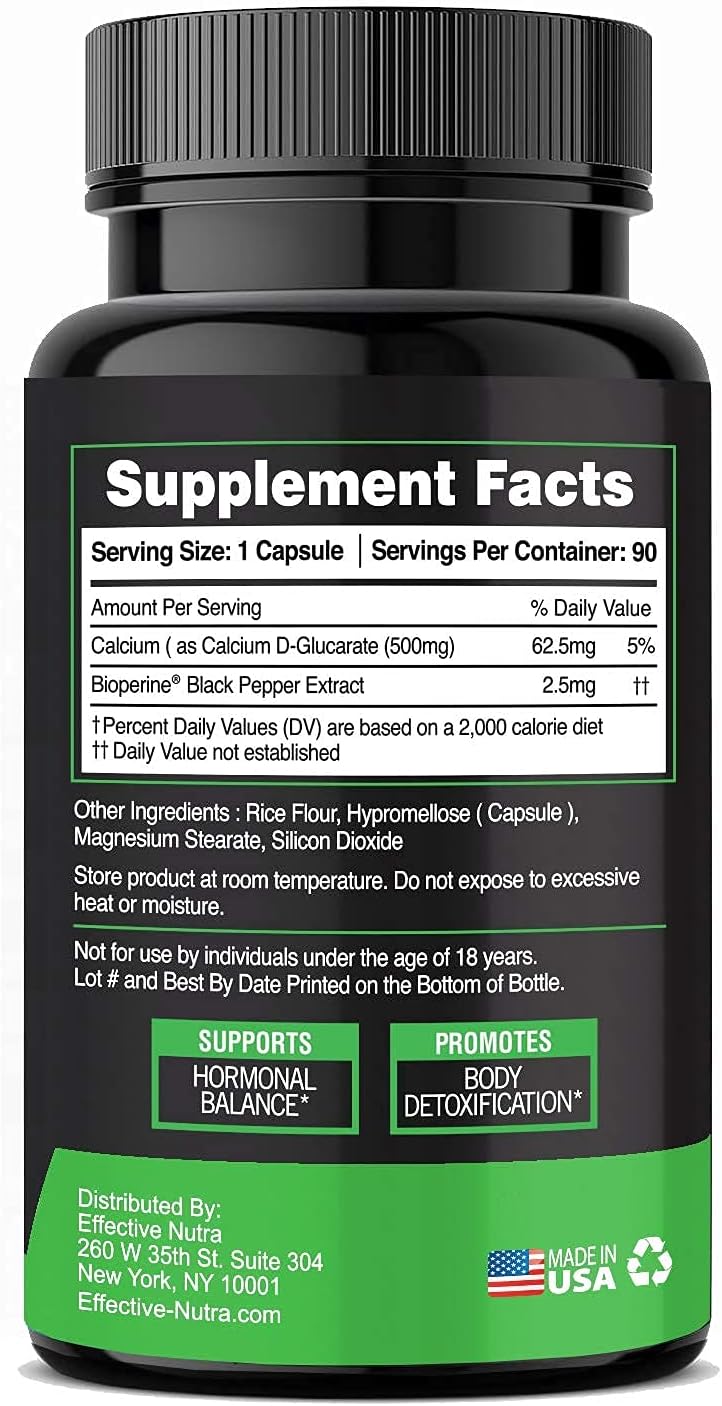 Calcium D-Glucarate 500mg Supplement - Extra Strength Calcium D Glucarate for Men & Women - CDG for Liver Detox Cleanse, Estrogen Balance, Metabolism Support, Hormone Menopause Relief (90 Count)