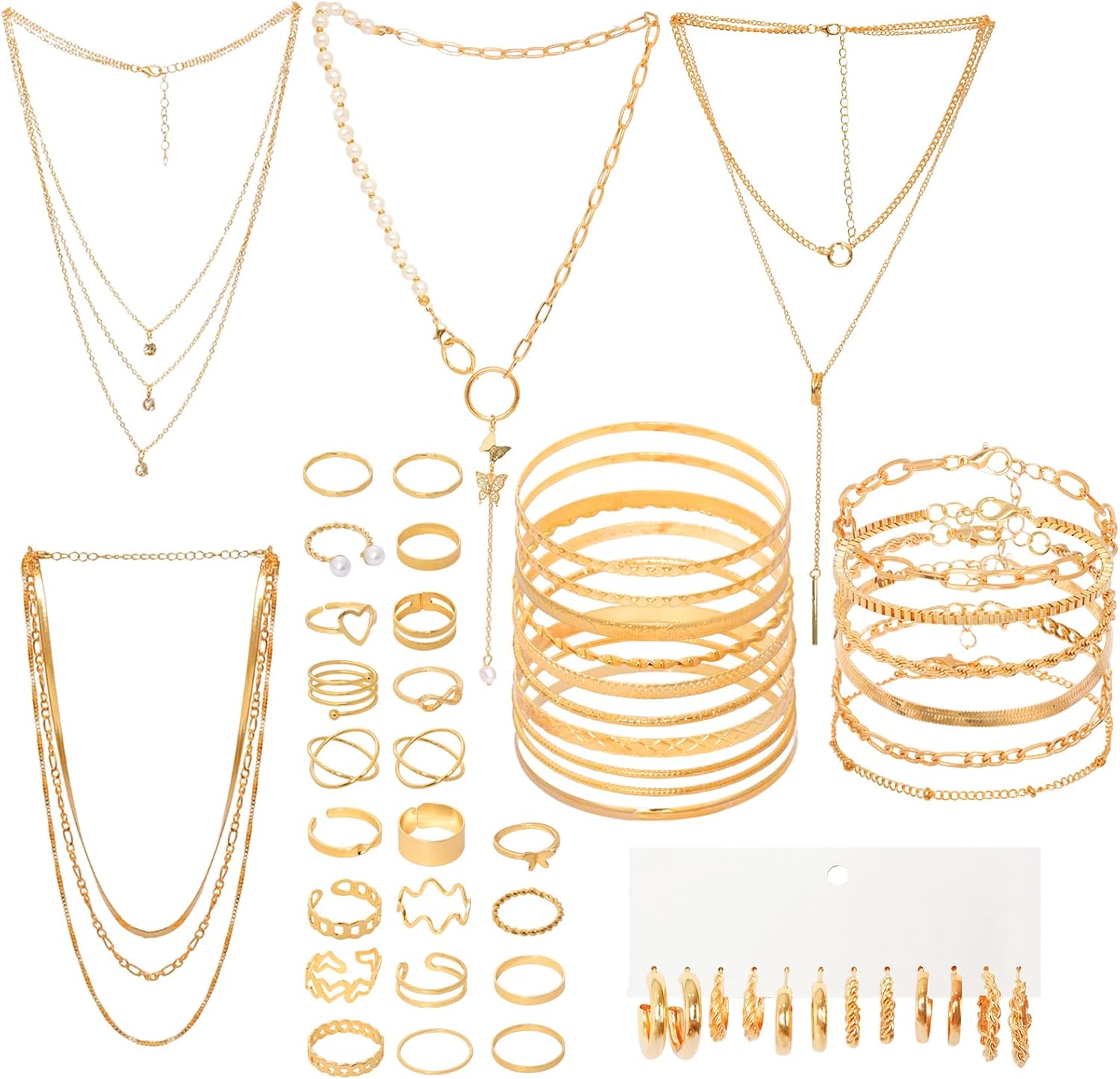 48pcs Gold Jewelry Set for Women Multi Layered Necklace...
