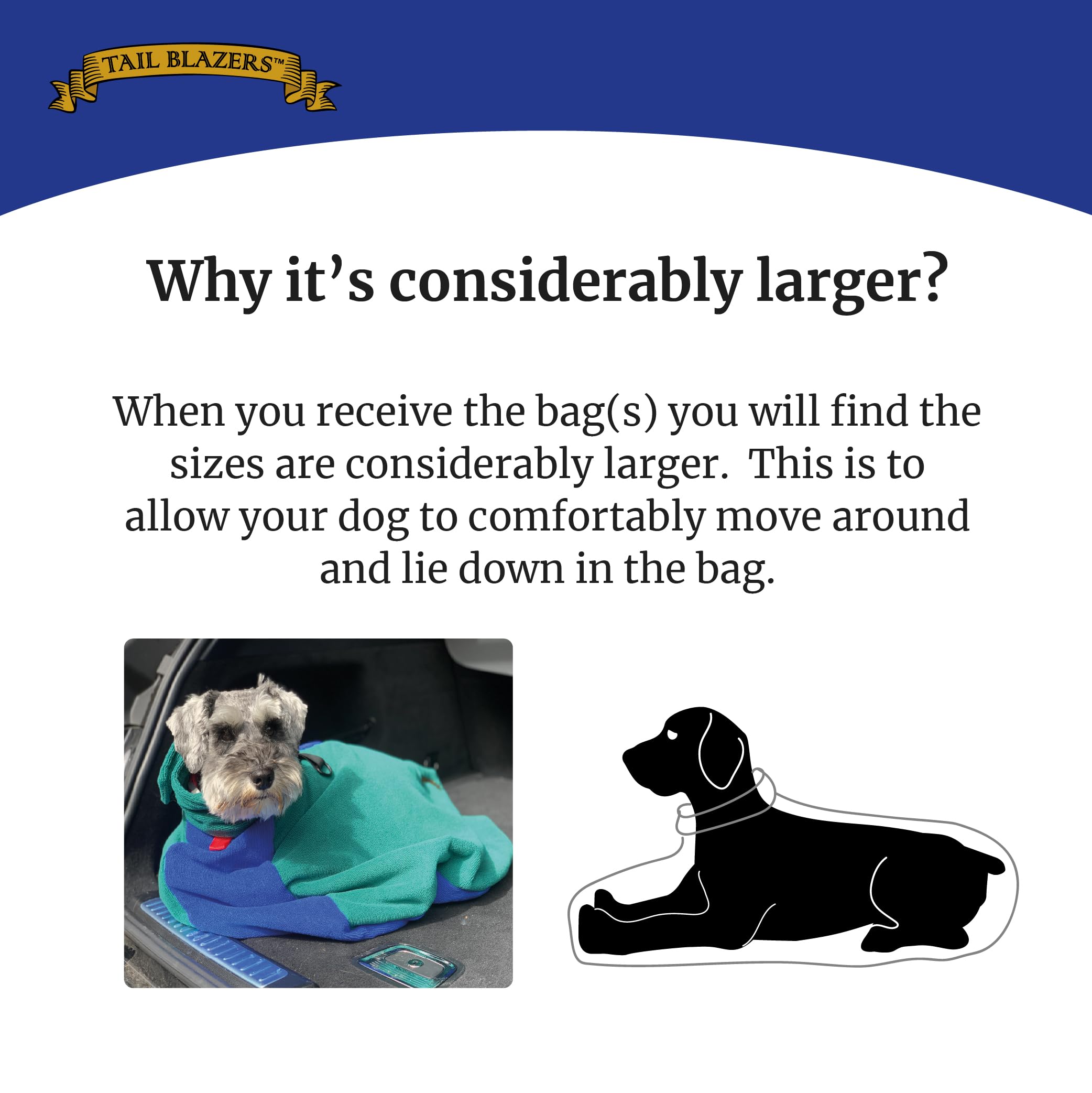 TAIL BLAZERS Quality Dog Drying Bag. Keep Dry and Warm After Bath or Walk. Protects Home and Car From Wet and Mud. Extra Soft Microfibre Doggy Towel Bags. Dogs Grooming Accessories. M Plus Grey - Image 4