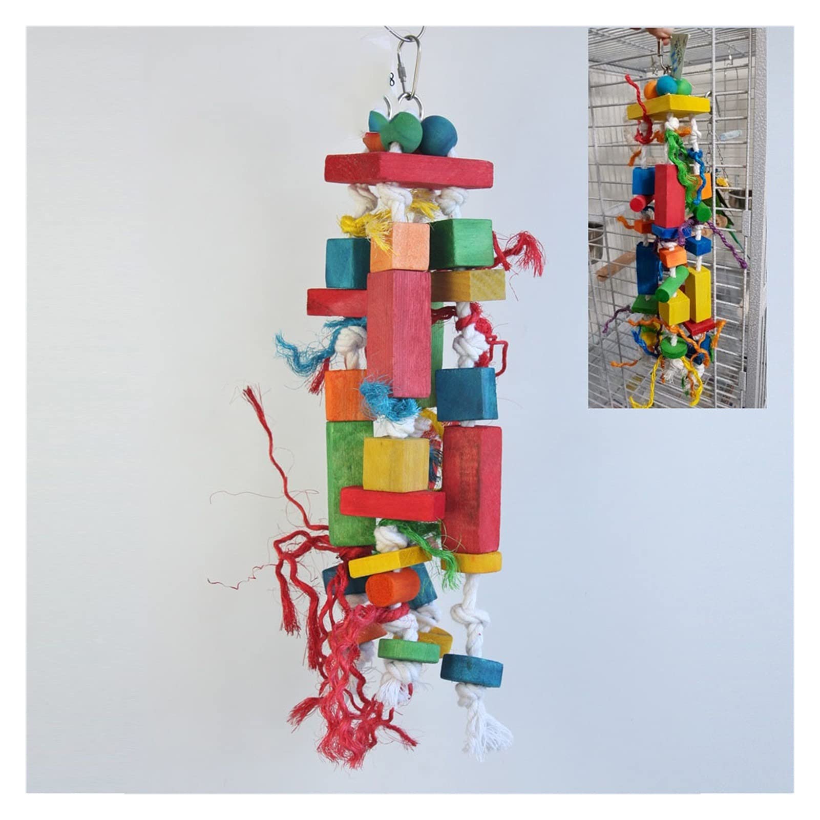 Juguete para pájaro de madera juguete artesanal no tóxico respetuoso con el medio ambiente colorido juguete de pájaro pequeño y mediano juguete de loro con perlas puede morder