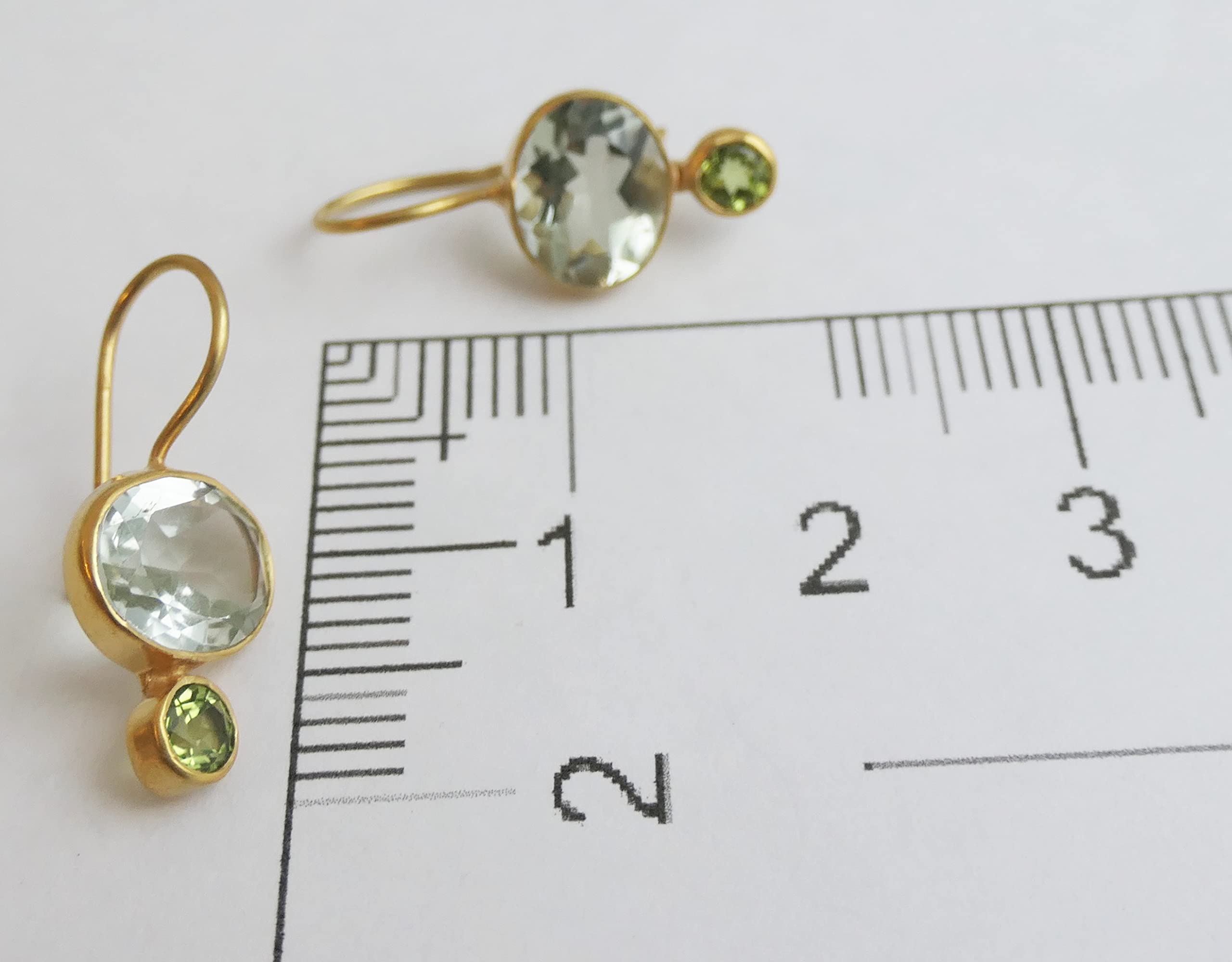 Orecchini Pendenti con Ametista Verde e Peridoto in Argento Sterling 925 Placcato Oro - Gemme Naturali Raffinate da Donna