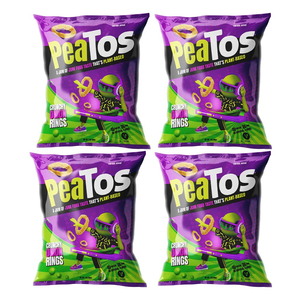 PeaTos® - the Craveworthy upgrade to America's favorite snacks - PeaTos Classic Onion Rings in 3 oz. Bags (4 pack) full of “JUNK FOOD” flavor and fun WITHOUT THE JUNK. PeaTos are Pea-Based, Plant-Based, Vegan, Gluten-Free, and Non-GMO.