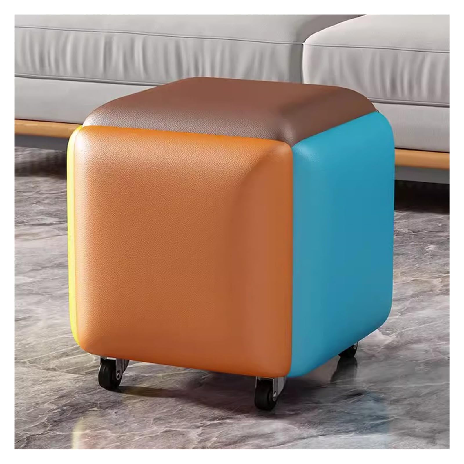 WDSOPK 5 in 1 Nesting Ottoman Seating Cube Chair Stackable Stools,Leather Square Ottoman Bench,Foot Stool with Wheels for Bedroom Living Room,Dining Room（Multicolor-35cm）