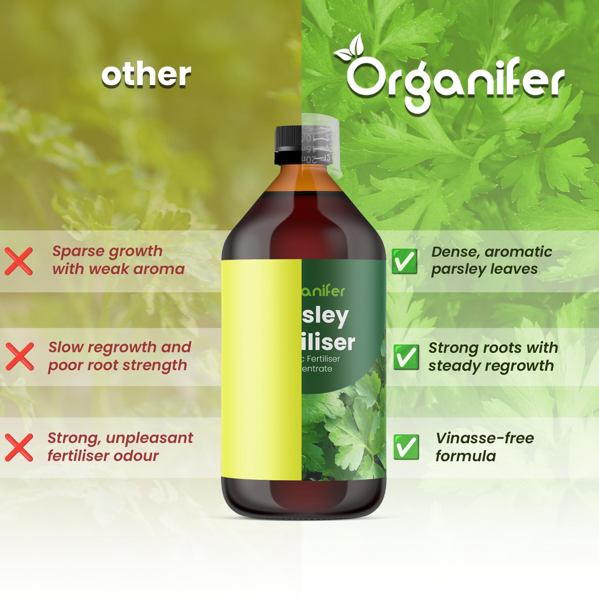 Flüssigdünger Für Petersilie - 3x1L - NPK 2-1-8 | Dünger Für Kräftiges Wachstum Und Aromatische Blätter - Fördert Wurzeln Und Widerstandskraft - Organifer