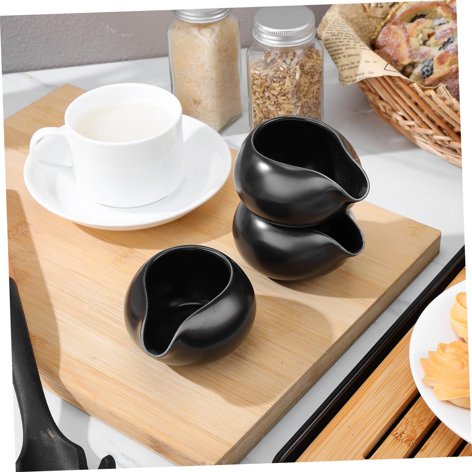 Pots à Lait et Poignée Ergonomique en Céramique Noire Ensemble de 3 Bec Verseur et Barbecues pour Restaurants Occidentaux
