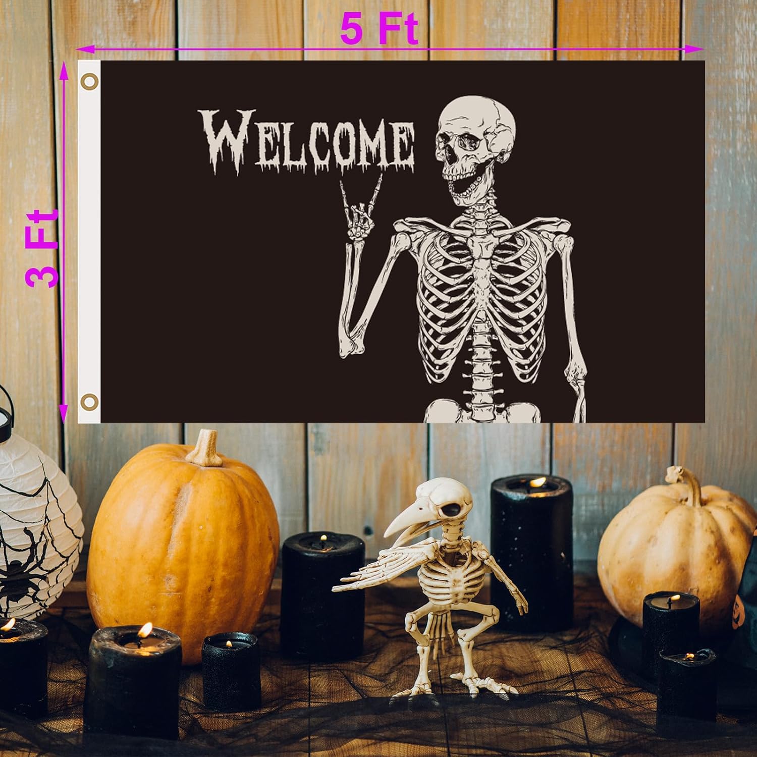 Halloween Flag 3x5 Outdoor, Double Sided Halloween Flags For Outside Flagpole, 3 Ply 3x5 Ft Scary Welcome Flag, Creepy Hallpween Banner Garden Flag With Uv Fade Proof