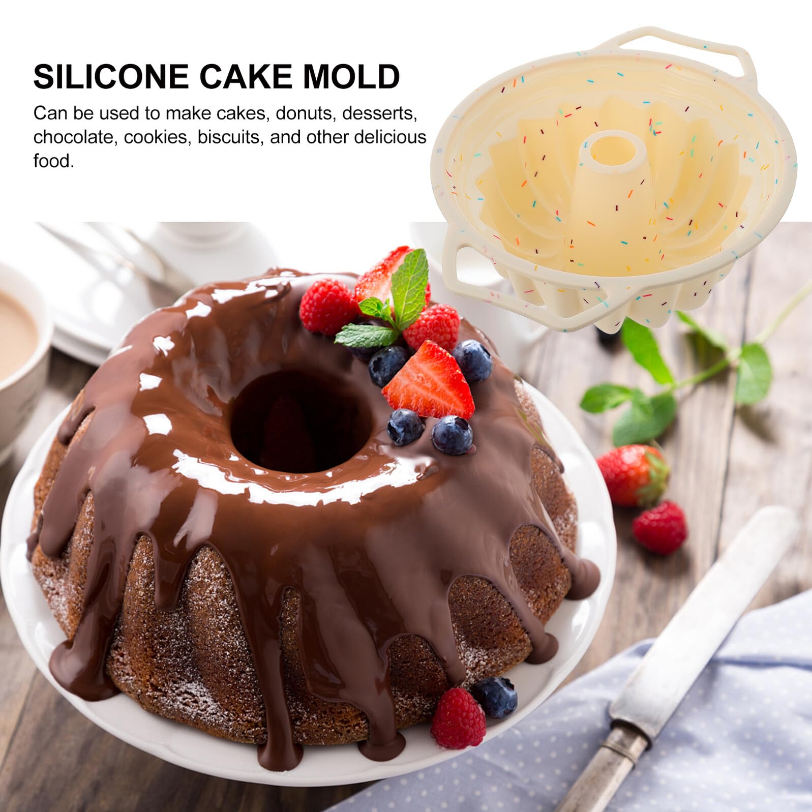 Stampo per Torta in Silicone Rotondo Fai da Te, Teglia Antiaderente Manici in Metallo, Resistente Alte Temperature, Uso Forno e Frigorifero, per Dolci e Torte da Festa