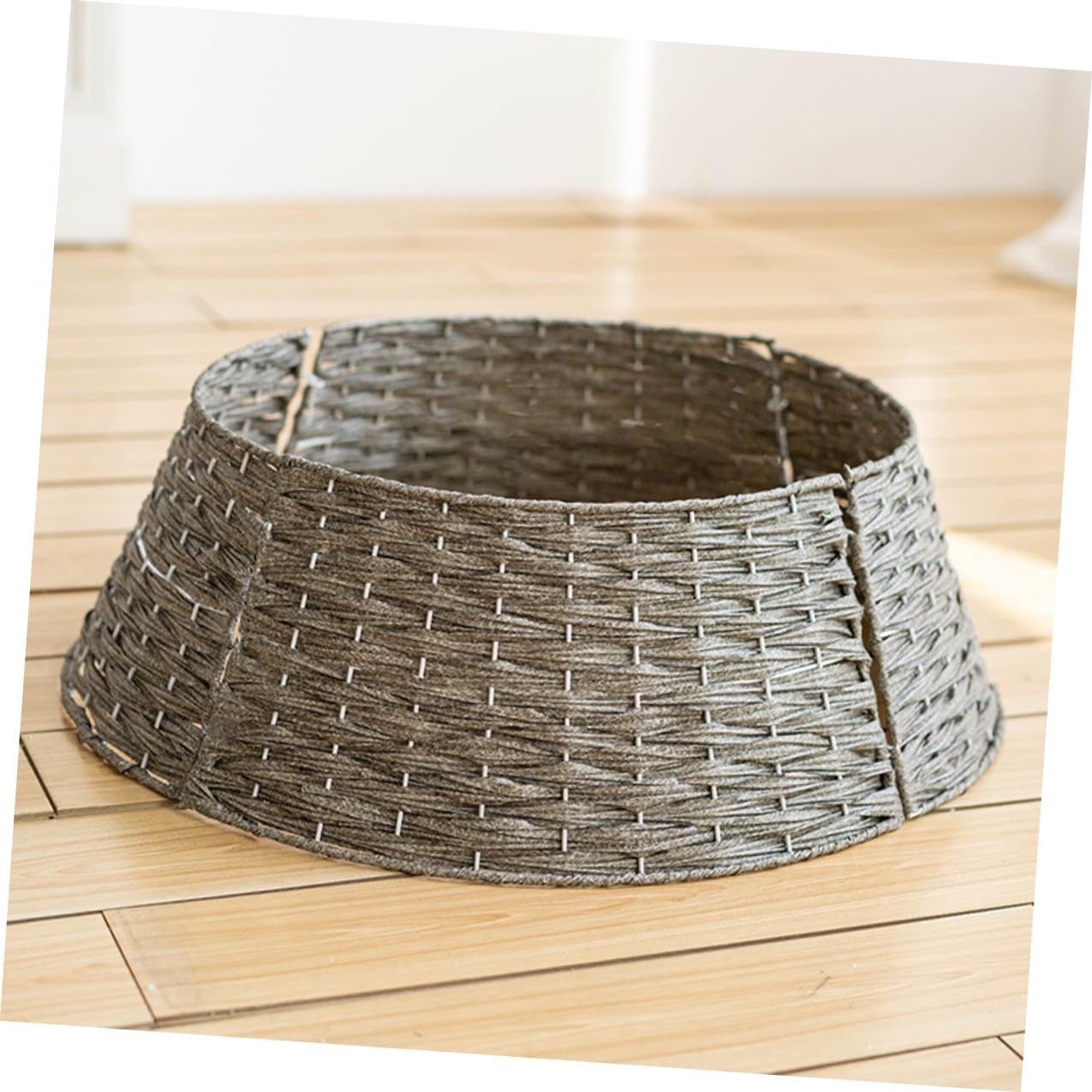 Falda para Árbol de Navidad Rústica Pequeña Gris Cubierta Decorativa de Base para Árbol Collar Tejido a Mano para Decoración Navideña en Hogar y Oficina