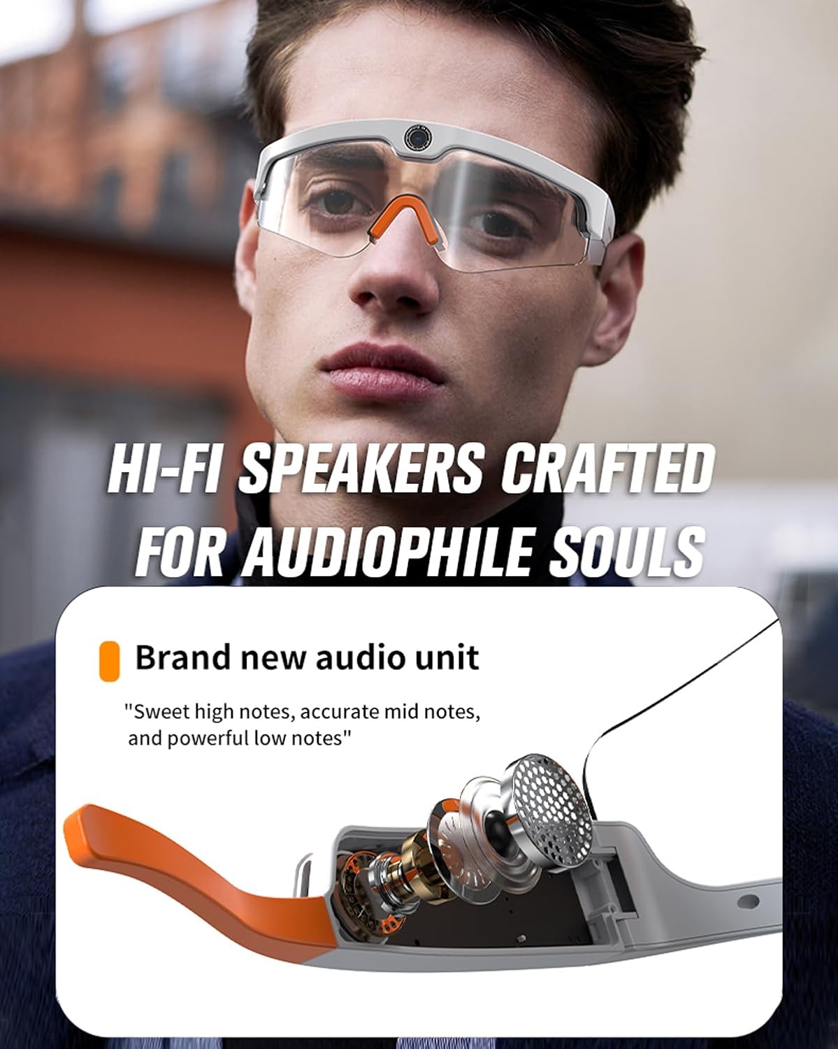 Sports Smart Camera Glasses Running Sunglasses for Men Women Bluetooth Audio Video Recording Smart Glasses Cycling Beach Volleyball Baseball SKI Sunglasses Eyeglasses with Camera