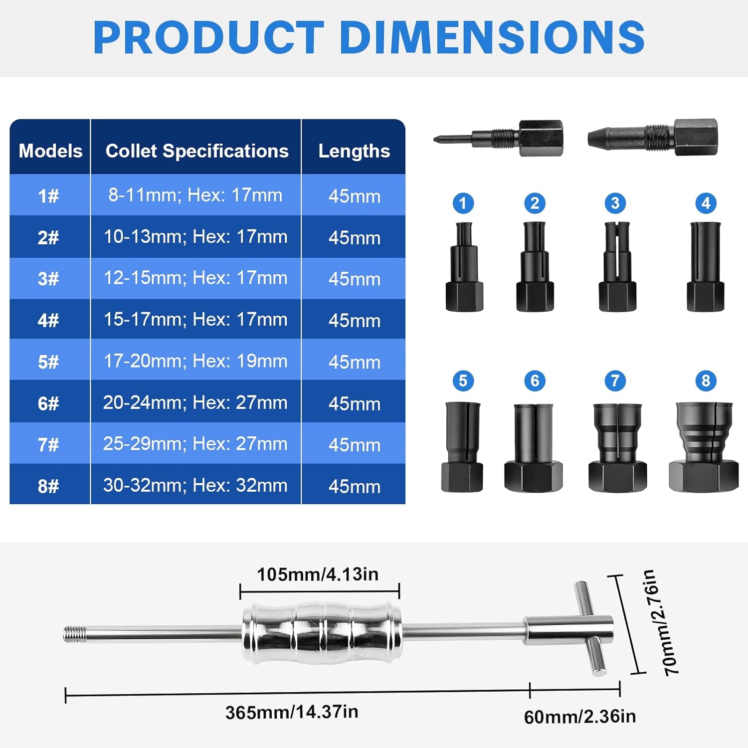 12pcs Blind Hole Collet Bearing Puller Set with Slide Hammer and Expandable Collets 8-32mm, Pilot Bearing Removal Tool for Internal, Wheel Bearings in Automotive and Motorcycle Use
