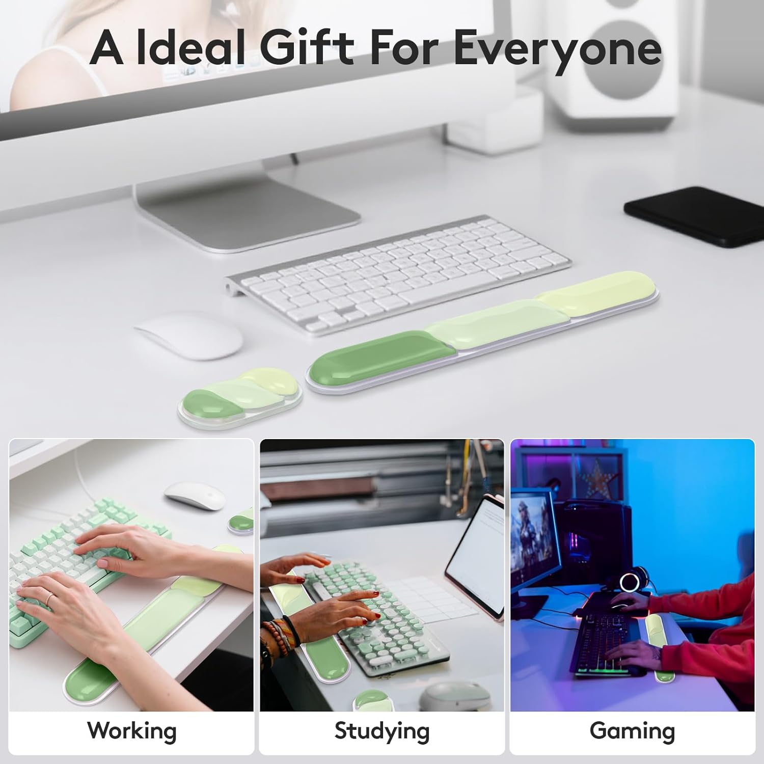 Gel Wrist Rest for Keyboard Mouse, Ergonomic Wrist Support Mouse Pad for Easy Typing Pain Relief, Comfortable Keyboard Wrist Pad, 2 PCS, Green Color Block