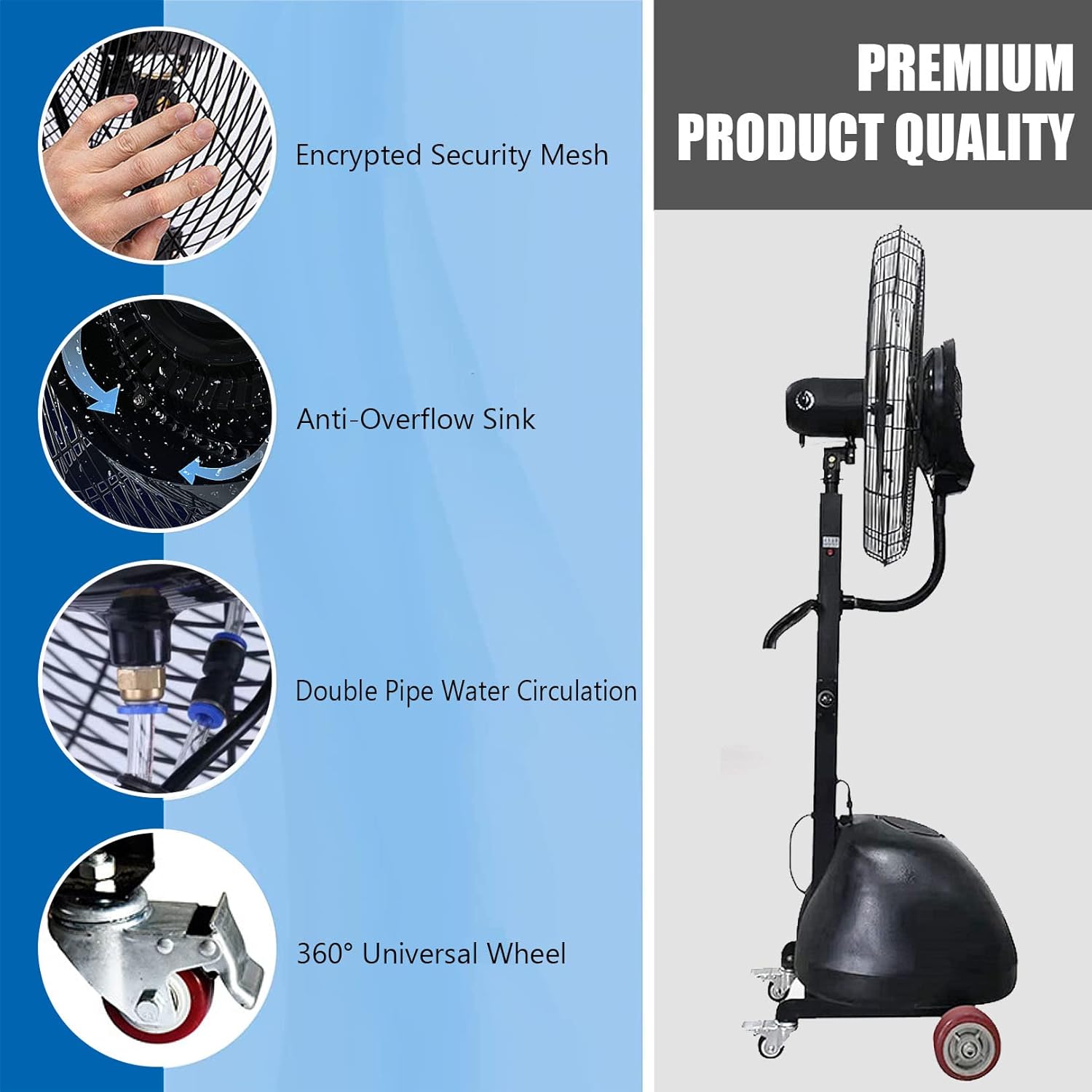 Outdoor Misting Pedestal Fan, Industrial Cooling Fan with Mist, 3 Speeds Water Tank Electric Fans, 90° Oscillation - Patio, Garden, Backyard