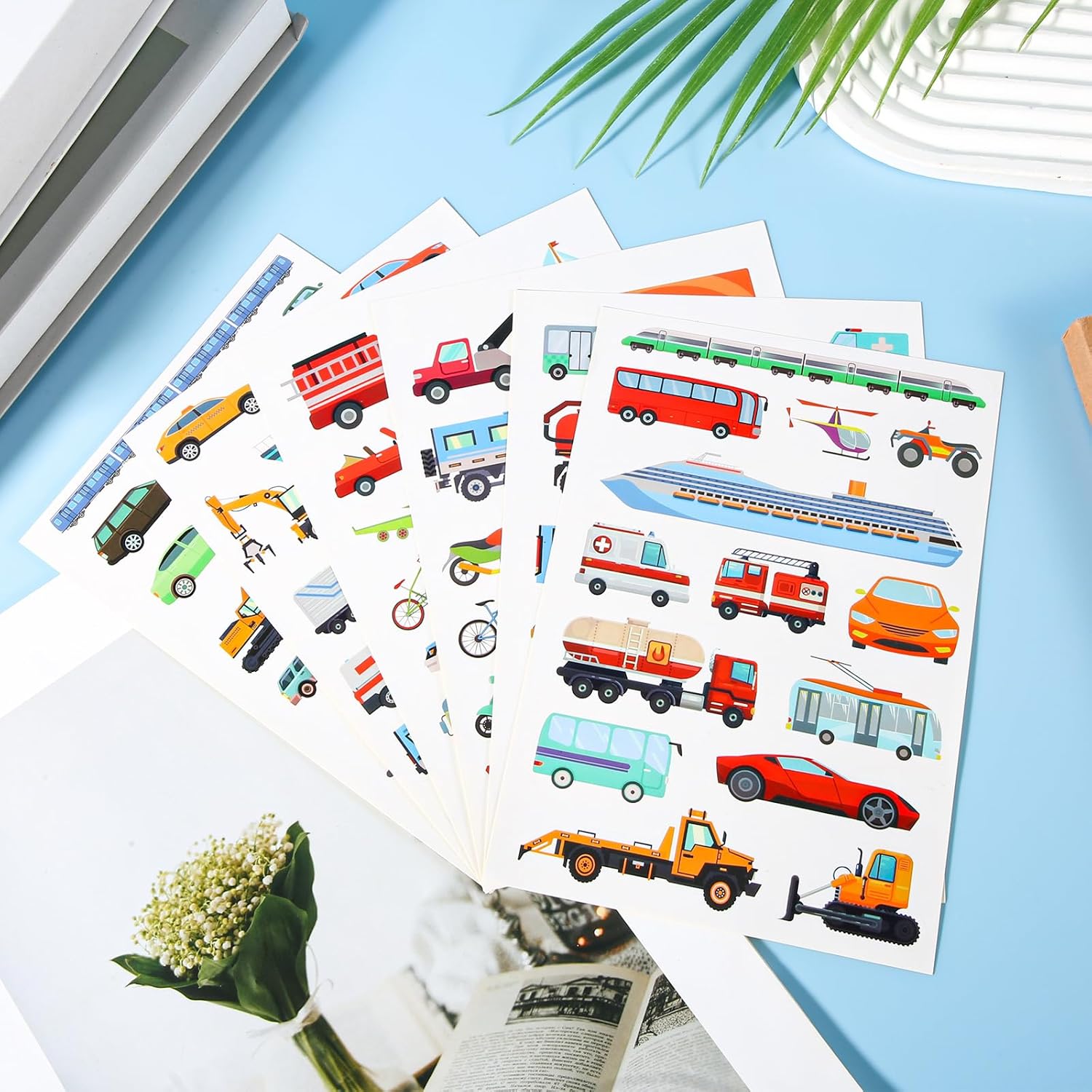 12 Sheet/186pcs Cars and Trucks Stickers, Engineering Vehicle Decals, Kids Transportation Construction Truck Stickers for Toddler Boys and Girls Gifts