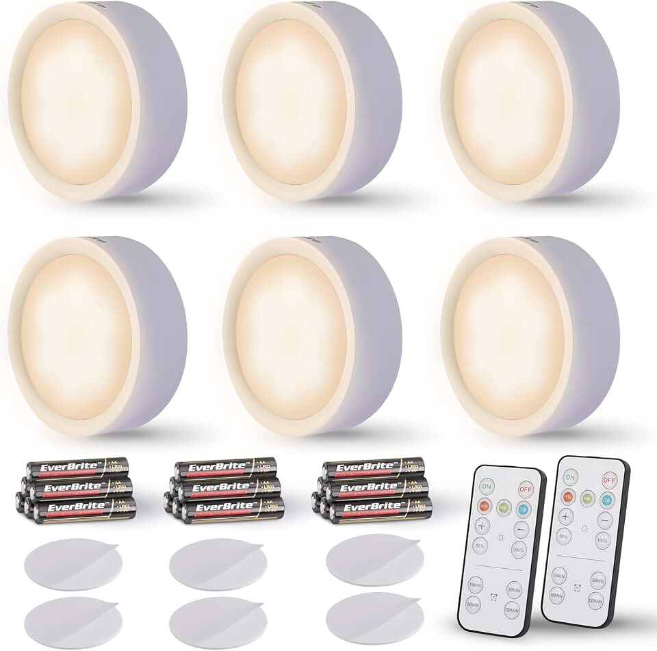 Puck Lights with Remote, Wireless LED Battery Operated, Under Cabinet Timer, Stick on Light, Closet Light Dimmable for Closet, Bed