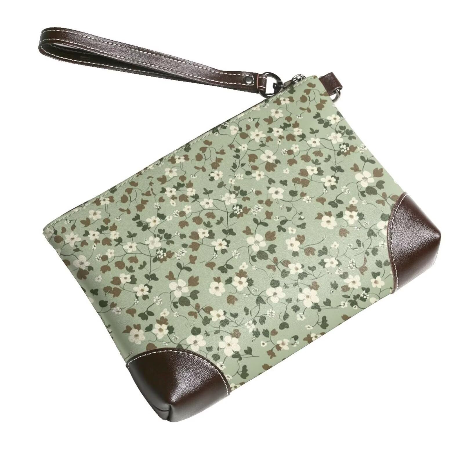 MAGIFUN Wristlet Wallets for Women Green Leaf PU Leather Wristlet Purses Cute Sage Green Ladies Wristlet Clutch Wallet Purses for Women Ladies Female