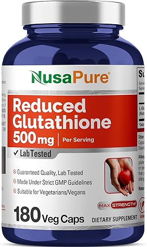 180 Cápsulas Vegetales de 500mg de Glutatión Reducido Vegano Sin OGM y Sin Gluten - Suplemento de L-Glutatióna antioxidante para mejorar la salud