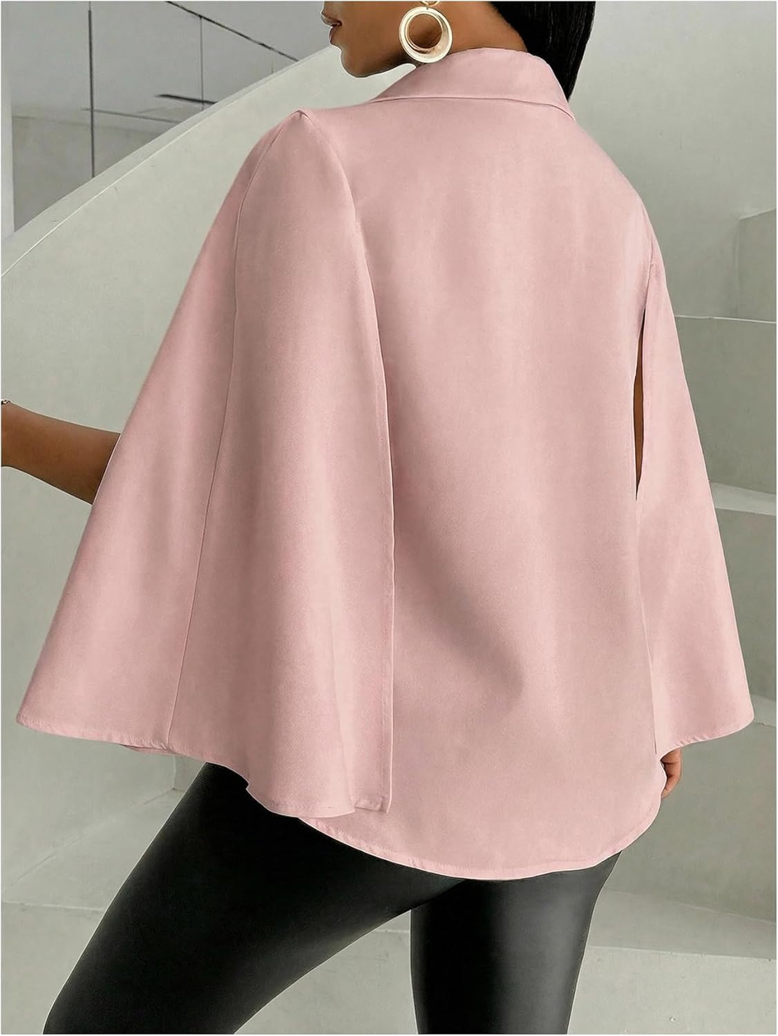 OYOANGLE Women's Cape Long Sleeve Cropped Blazer Jacket Open Front Solid Elegant Trendy Cardigan Coats - Image 2