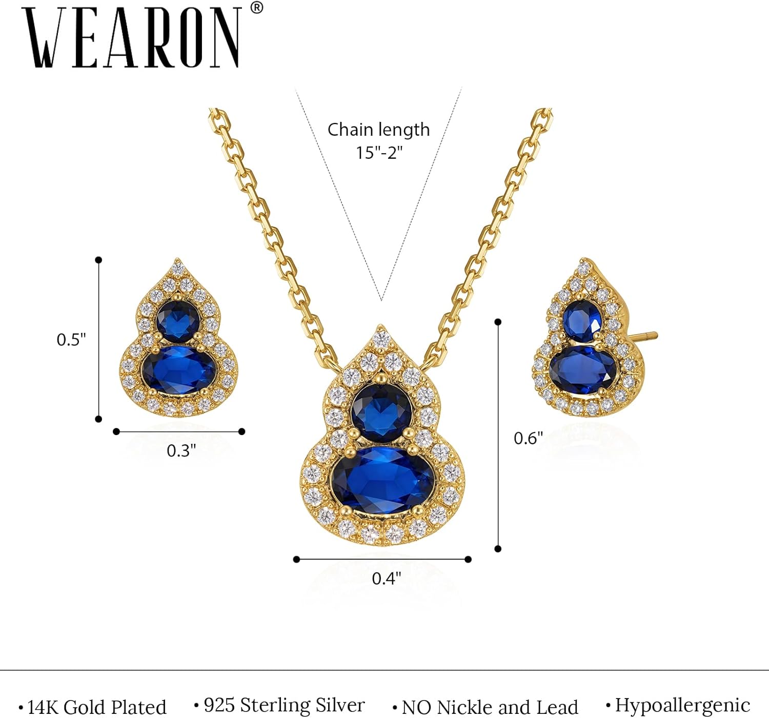 WEARON Gold Jewelry Set for Women, Dainty 14K Gold Plated Gourd Pendant Necklaces and Earring Set - Birthday Gifts for Women