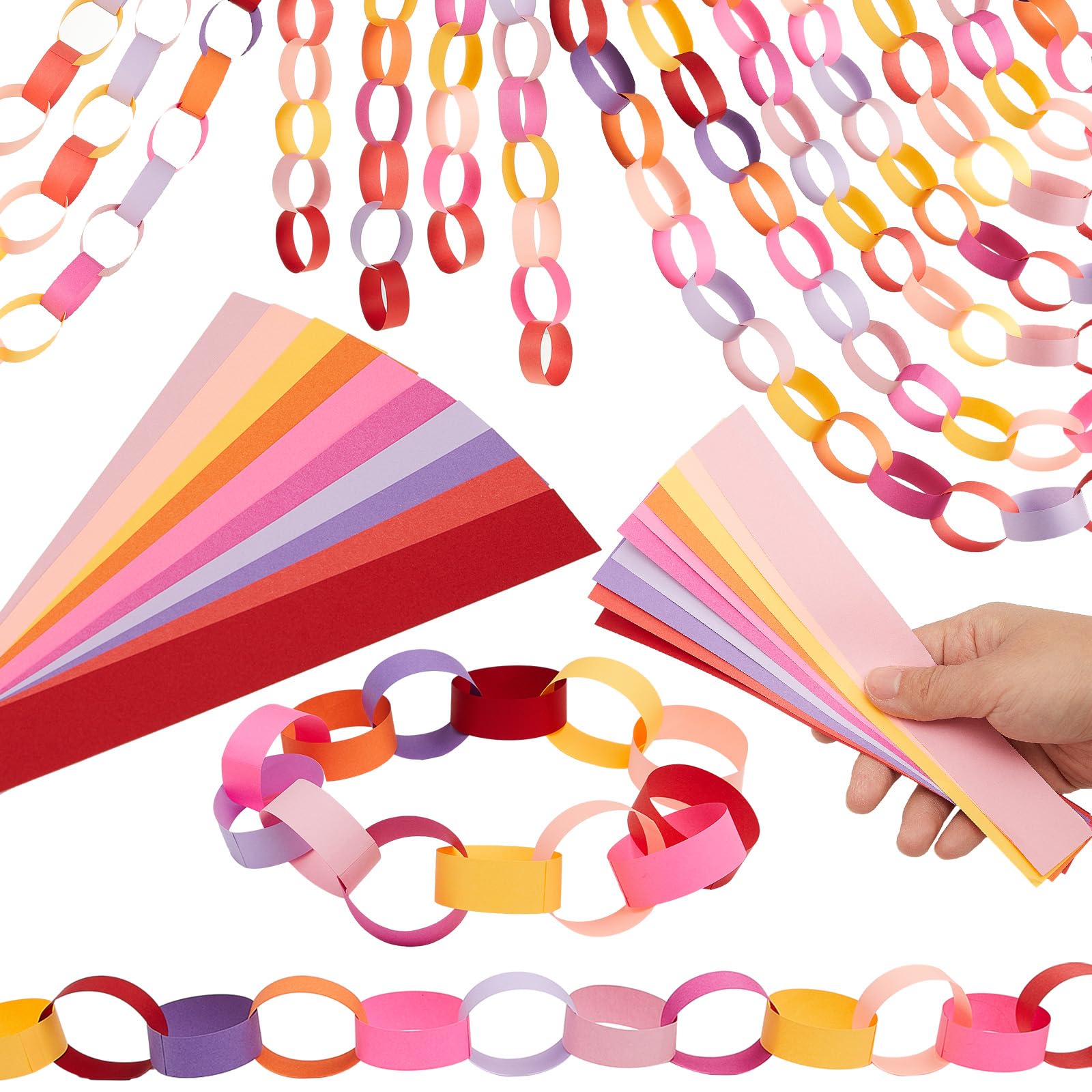Nezyo 240 Pcs Paper Chain Strips Construction Garland, Valentine Colors