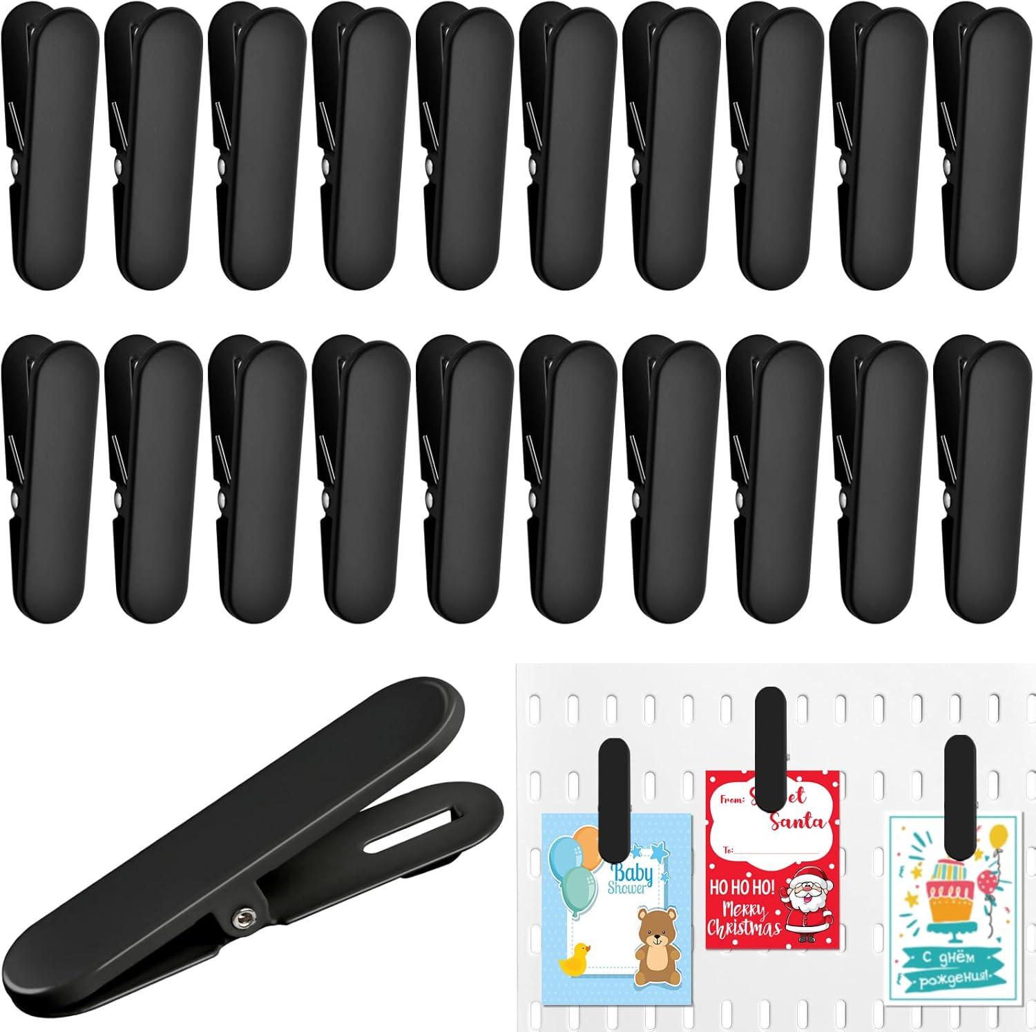 Aemygo 20 Pcs Pegboard Metal Clips, Black Peg Board