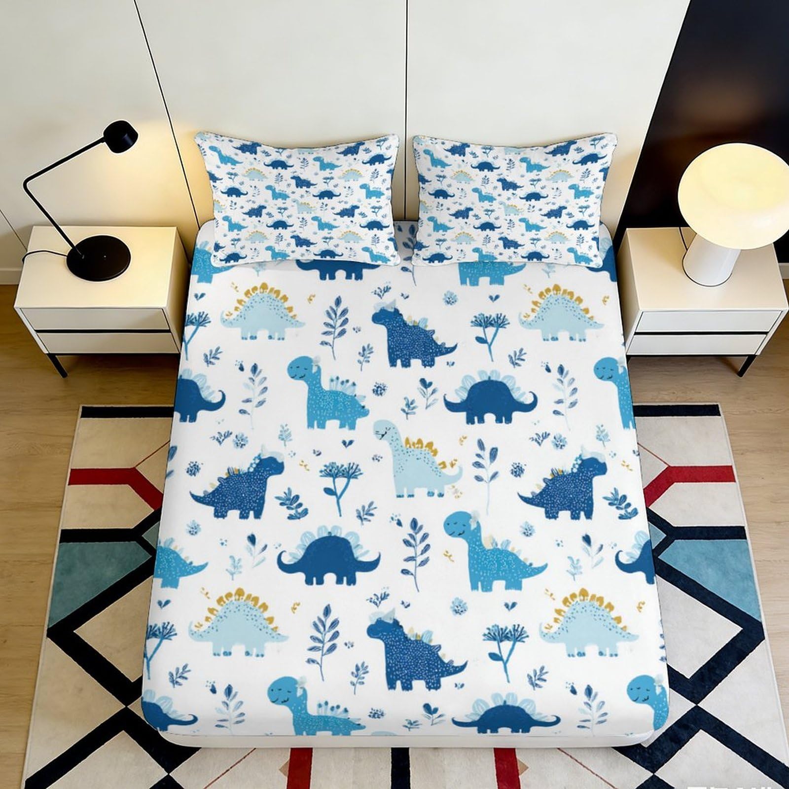 3D Printed Dinosaur Fitted Sheet Microfiber Deep Pocket Non-Slip Bedroom Bedding Dinosaur Mattress Fitted Cover 200x200x25cm 90x200x25cm