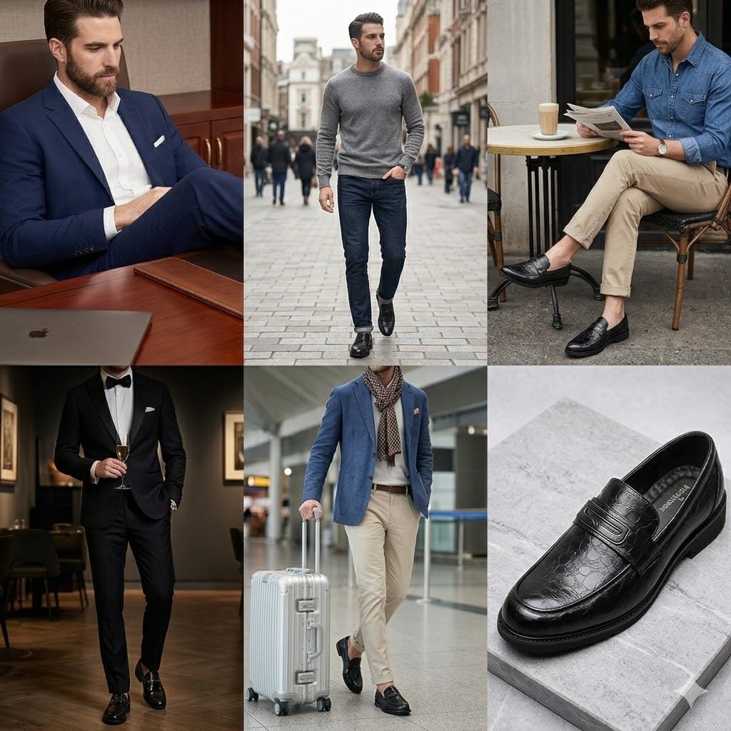 Mocasines Hombre Piel Patrón Cocodrilo, Zapatos de Vestir Casuales con Hebilla de Metal para Oficina Boda Fiesta Trabajo