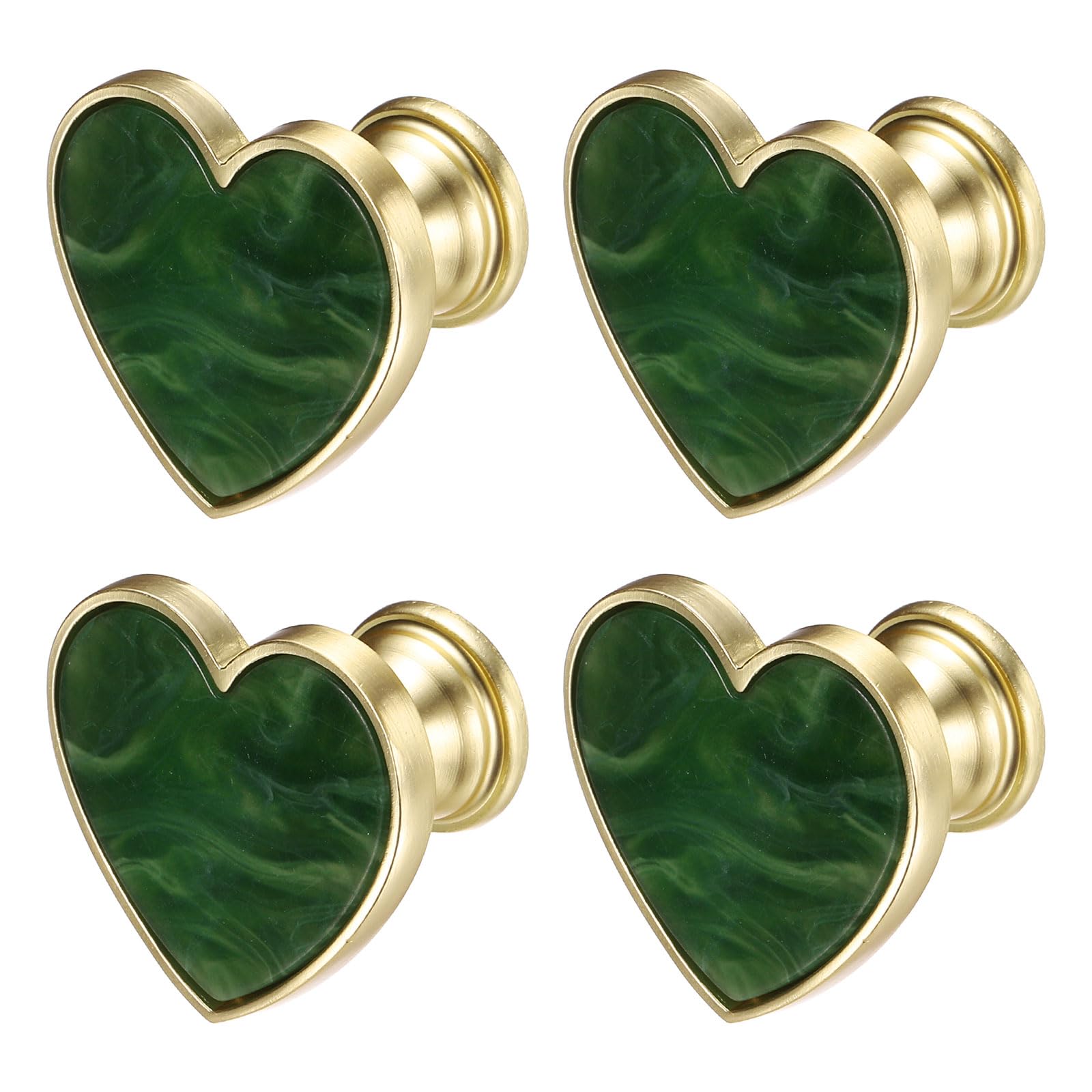 sourcing map 4Pcs Drawer Knobs, Zinc Alloy Decorative Heart-Shaped Pull Handles with Screws for Furniture Dresser Wardrobe Cupboard, Dark Green