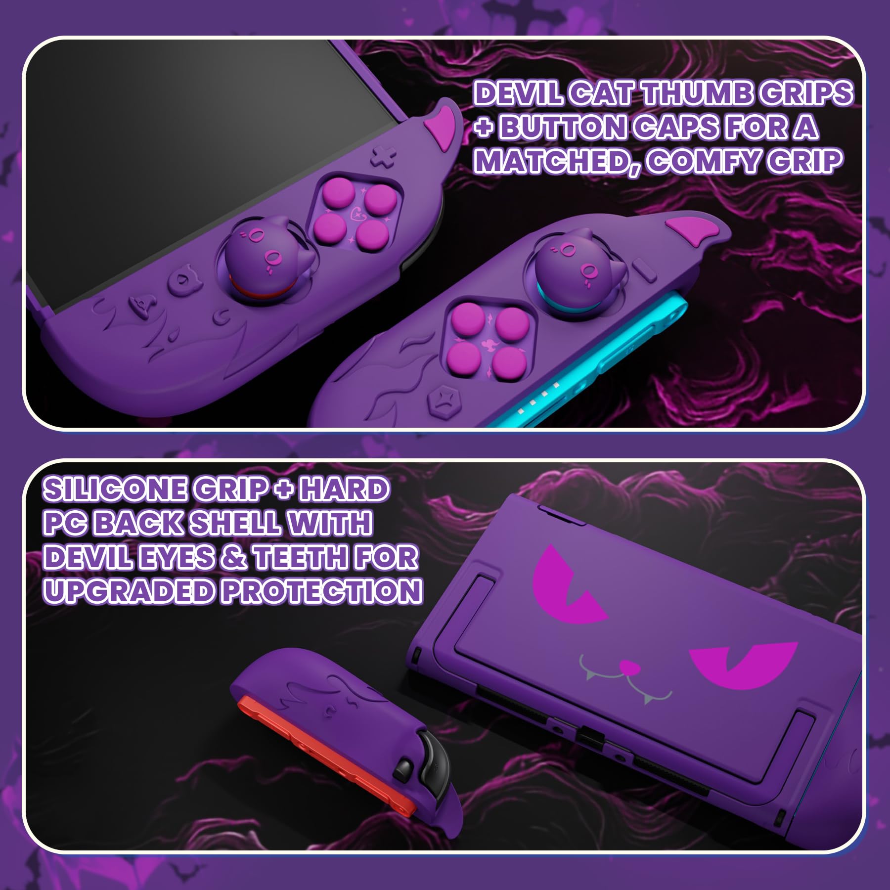 playvital Cover Protettiva per Nintendo Switch 2, Custodia Grip Silicone per Joycon 2 &Copertura Console Rigida Dockable &Copri Analogici, Accessori Antiurto per Switch 2, Demone Carino, Viola