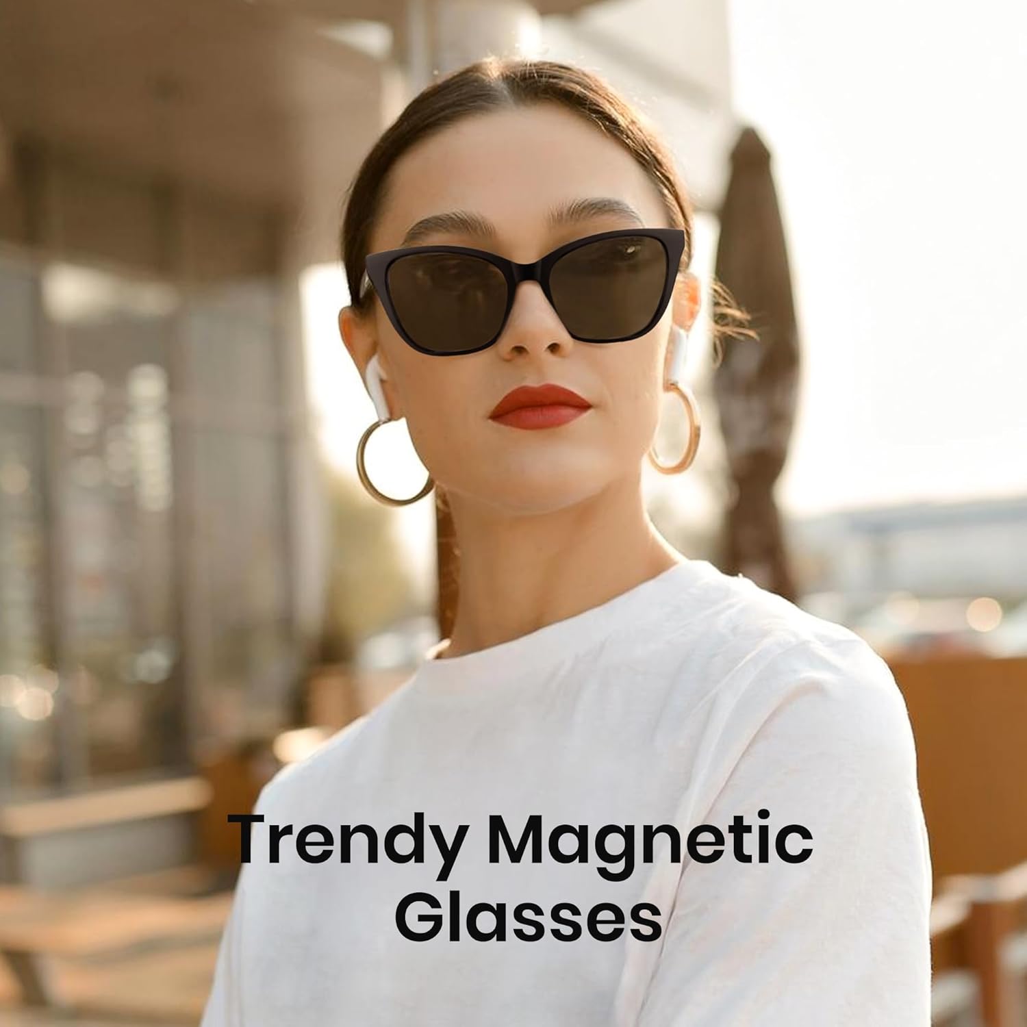 Cyxus Cat Eye Magnetic Clip-On Sunglasses Women Polarized Blue Light Blocking UV400 Protection P1221 - Image 3