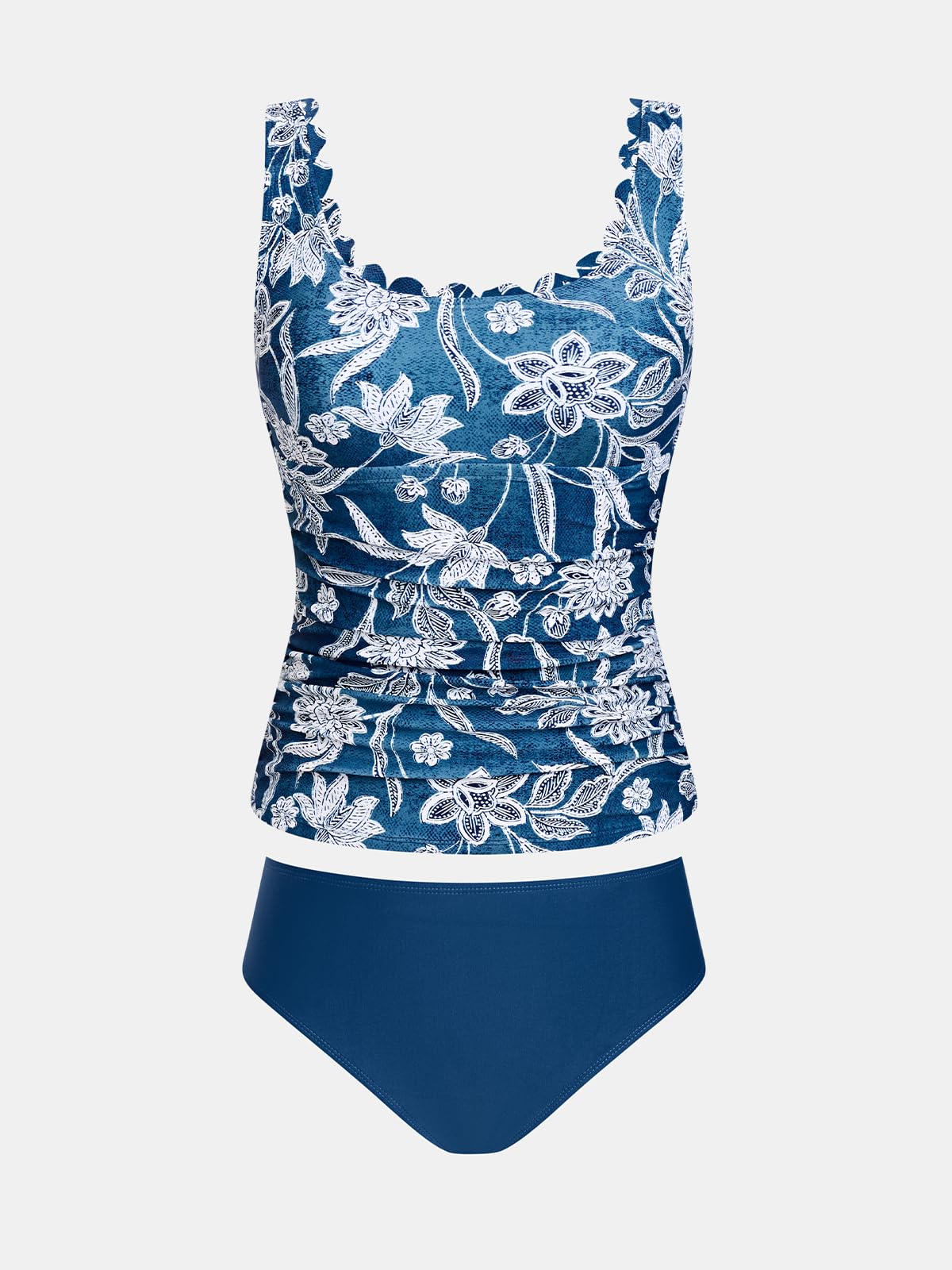 CUPSHE Tankini pour femme - Col rond - Bordure festonnée - Deux pièces - Bretelles larges réglables